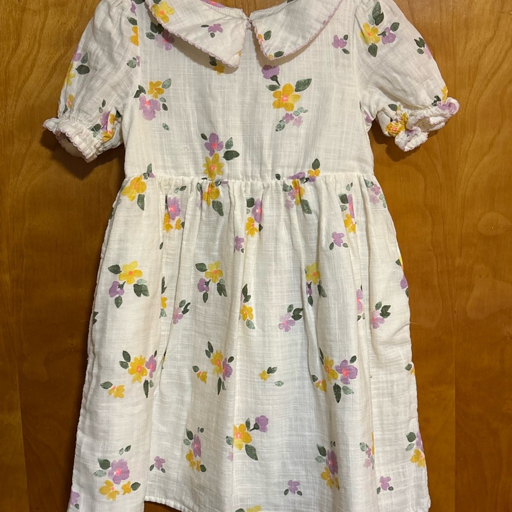 Cat & Jack White Floral Cotton Dress with Peter Pan Collar